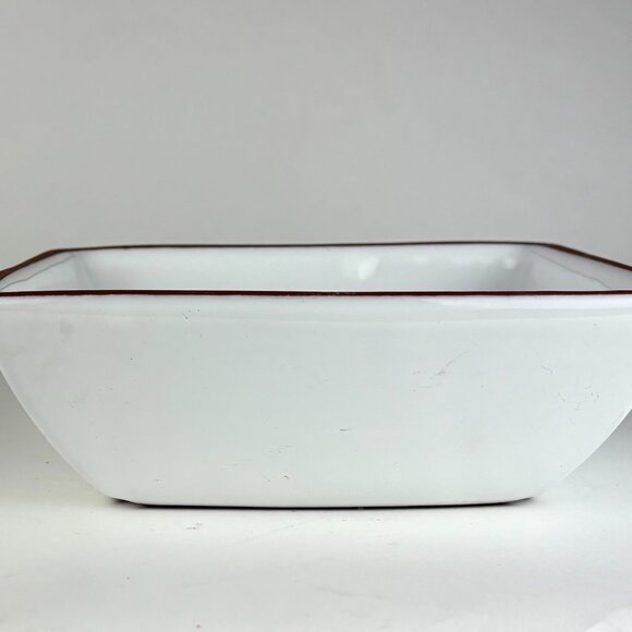 Euro Ceramica White Porcelain Square Bowl with Hand-Painted Rim Made in Portugal - Picture 3 of 7